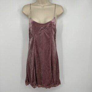 Free People Intimately Crushed Velvet Pink Rose Chemise Slip Lace Dress XS